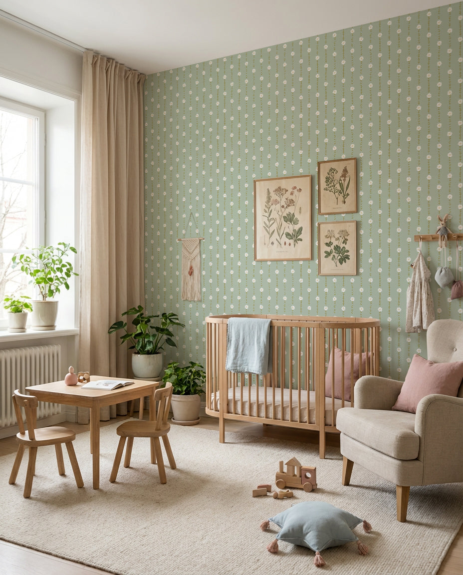 【Norna-012/わかくさ】 貼ってはがせるシール壁紙 花柄 puu.tuuliコラボ