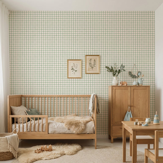 【Norna-018/くりーむそーだ】 貼ってはがせるシール壁紙 チェック柄 puu.tuuliコラボ