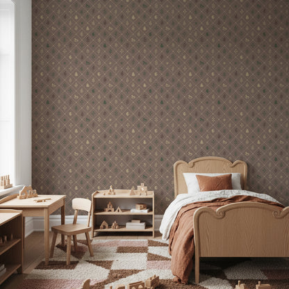 【Norna-027/まろん】 貼ってはがせるシール壁紙 チェック柄 puu.tuuliコラボ