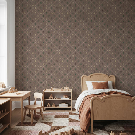 【Norna-027/まろん】 貼ってはがせるシール壁紙 チェック柄 puu.tuuliコラボ