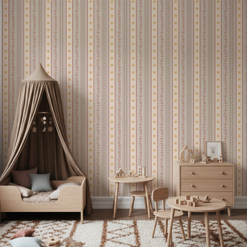 【Norna-030/こもれびのにわ】 貼ってはがせるシール壁紙 ボーダー柄 puu.tuuliコラボ