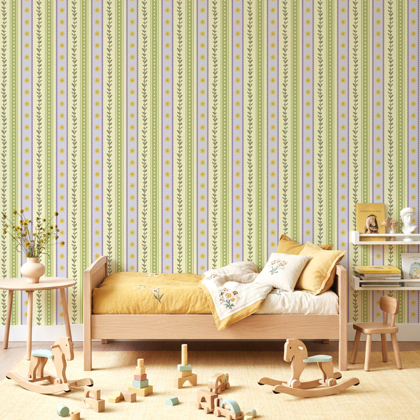 【Norna-031/ぽかぽかのにわ】 貼ってはがせるシール壁紙 ボーダー柄 puu.tuuliコラボ