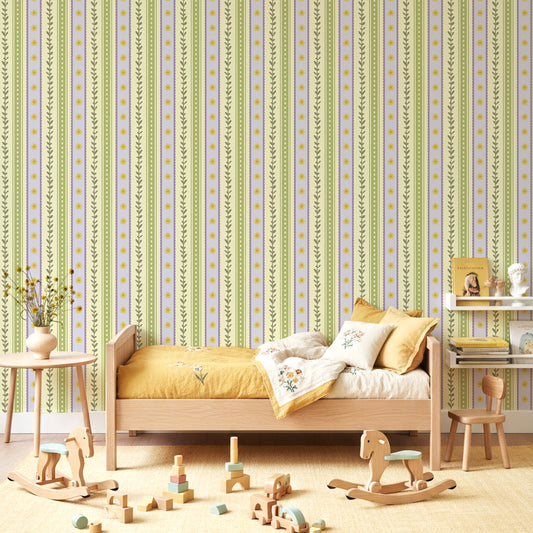 【Norna-031/ぽかぽかのにわ】 貼ってはがせるシール壁紙 ボーダー柄 puu.tuuliコラボ