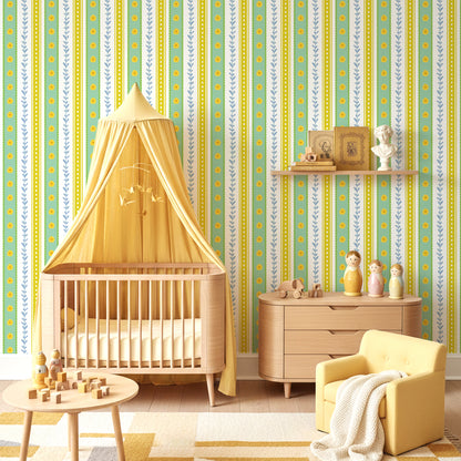 【Norna-032/おひさまのにわ】 貼ってはがせるシール壁紙 ボーダー柄 puu.tuuliコラボ