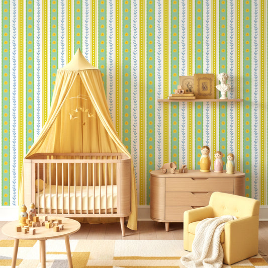 【Norna-032/おひさまのにわ】 貼ってはがせるシール壁紙 ボーダー柄 puu.tuuliコラボ