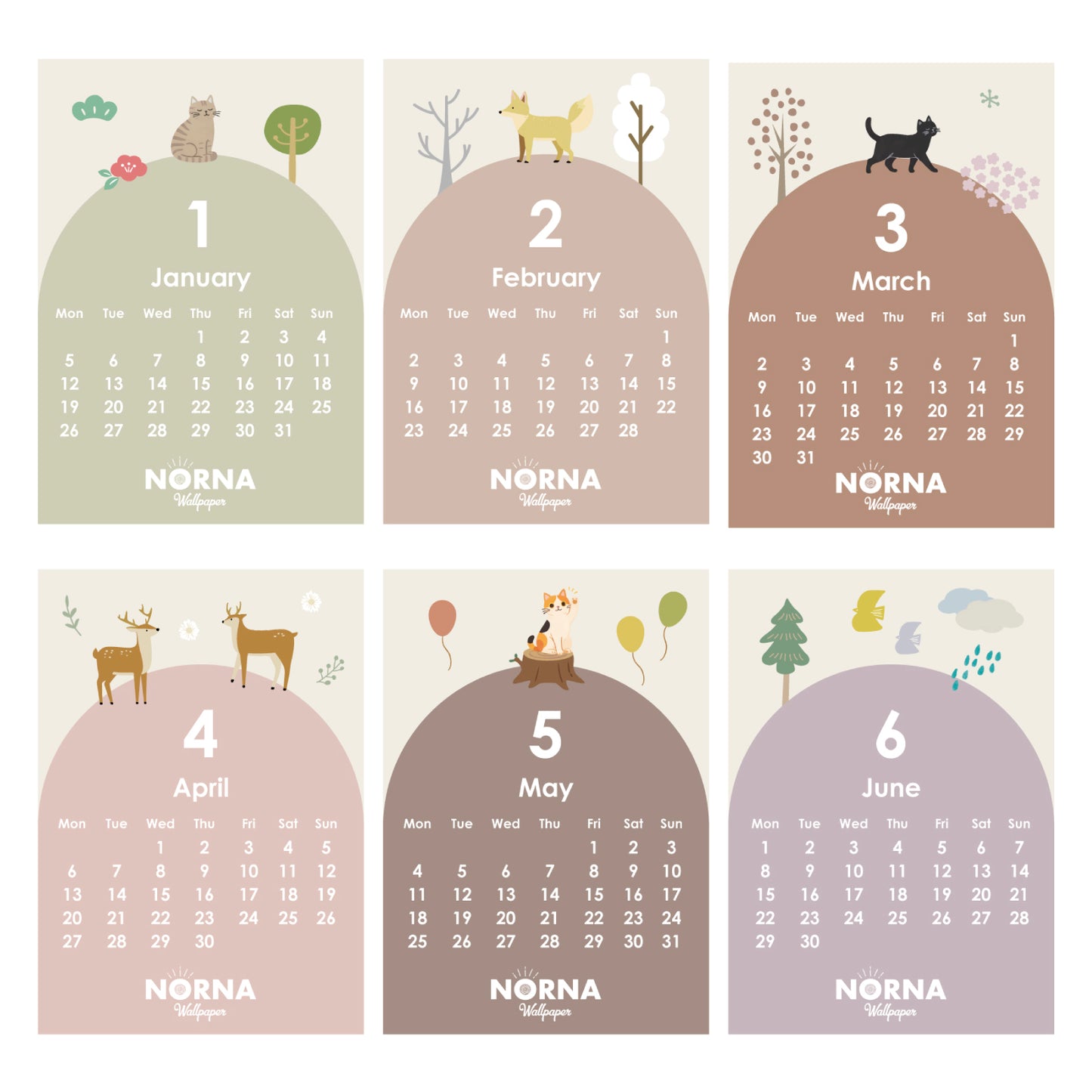 2026年カレンダー 貼ってはがせるシール NORNA