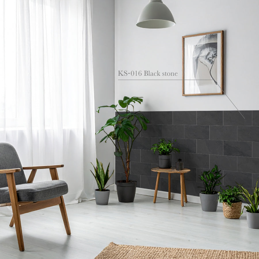 貼ってはがせる 腰壁シート タイル KS-016/Black stone 【W45cm×H85cm】