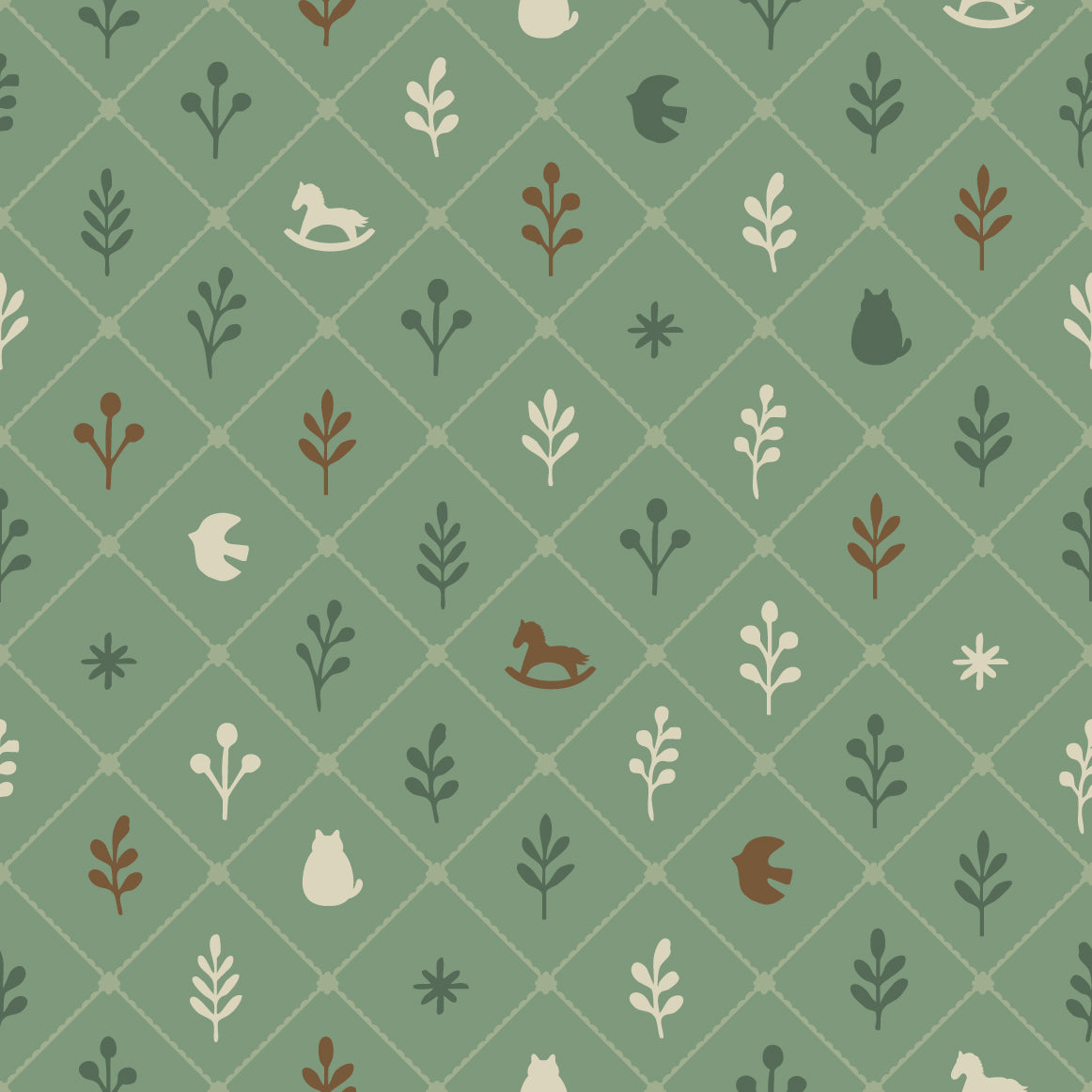 【Norna-025/よもぎ】 貼ってはがせるシール壁紙 チェック柄 puu.tuuliコラボ