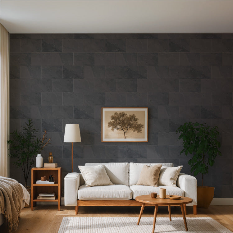 【S.tone-005 / Basalt Black】 貼ってはがせるシール壁紙 タイル